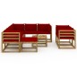 vidaXL Juego de muebles de jardín 10 piezas con cojines rojo vino tinto