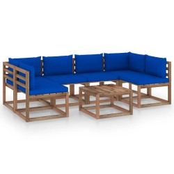 vidaXL Muebles de jardín de palets 7 pzs con cojines madera impregnada