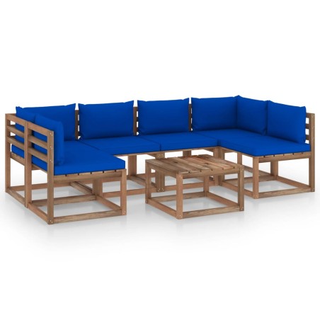 vidaXL Muebles de jardín de palets 7 pzs con cojines madera impregnada