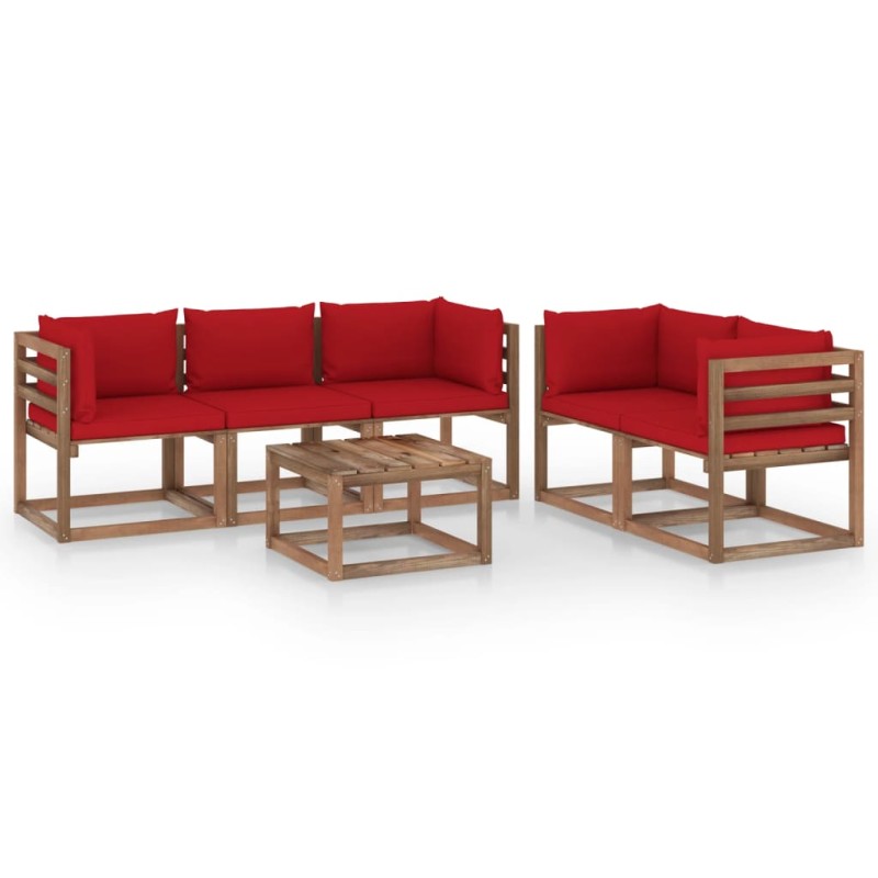 vidaXL Juego de muebles de jardín 6 piezas con cojines rojos vidaXL Juego de muebles de jardín 6 piezas con cojines rojos