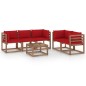 vidaXL Juego de muebles de jardín 6 piezas con cojines rojos vidaXL Juego de muebles de jardín 6 piezas con cojines rojos