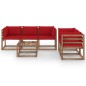 vidaXL Juego de muebles de jardín 6 piezas con cojines rojos vidaXL Juego de muebles de jardín 6 piezas con cojines rojos