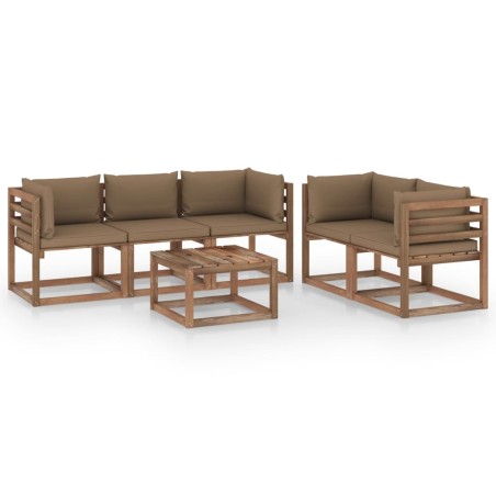 vidaXL Juego de muebles de jardín 6 piezas con cojines taupe
