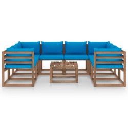 vidaXL Set de muebles de jardín 9 piezas con cojines azul claro