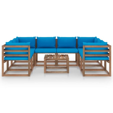 vidaXL Set de muebles de jardín 9 piezas con cojines azul claro