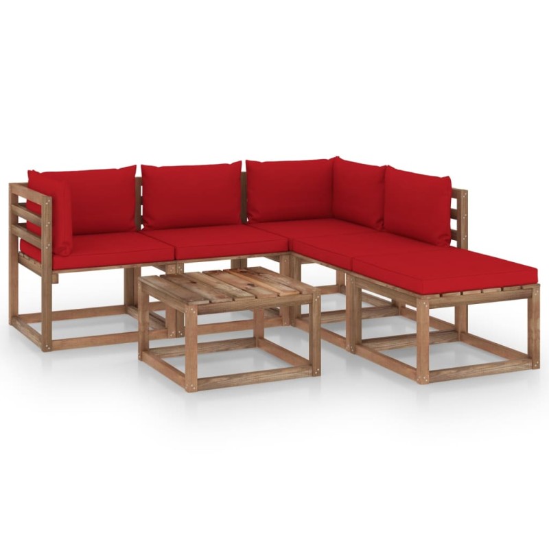 vidaXL Muebles de jardín de palets 6 pzs con cojines madera impregnada vidaXL Muebles de jardín de palets 6 pzs con cojines madera impregnada