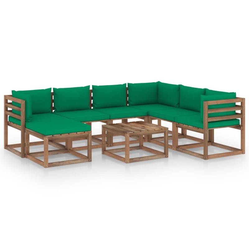 vidaXL Juego de muebles de jardín 8 piezas con cojines verde vidaXL Juego de muebles de jardín 8 piezas con cojines verde