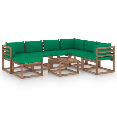 vidaXL Juego de muebles de jardín 8 piezas con cojines verde