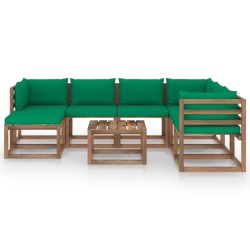 vidaXL Juego de muebles de jardín 8 piezas con cojines verde