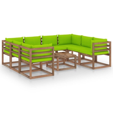 vidaXL Juego de muebles de jardín 9 piezas con cojines verde lima