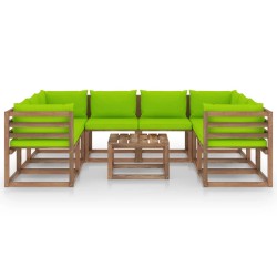 vidaXL Juego de muebles de jardín 9 piezas con cojines verde lima