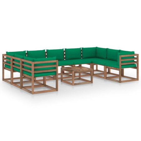 vidaXL Juego de muebles de jardín 10 piezas con cojines verdes