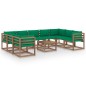 vidaXL Juego de muebles de jardín 10 piezas con cojines verdes vidaXL Juego de muebles de jardín 10 piezas con cojines verdes