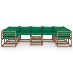 vidaXL Juego de muebles de jardín 10 piezas con cojines verdes