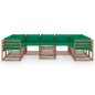 vidaXL Juego de muebles de jardín 10 piezas con cojines verdes vidaXL Juego de muebles de jardín 10 piezas con cojines verdes