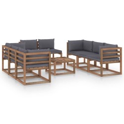 vidaXL Juego de salón de jardín de 9 pzas con cojines gris antracita 