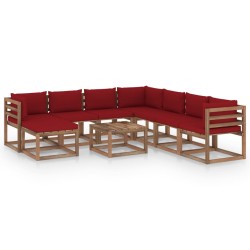 vidaXL Juego de muebles de jardín 9 piezas con cojines rojo vino tinto