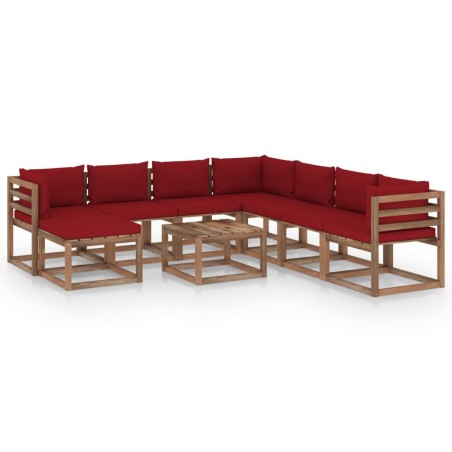 vidaXL Juego de muebles de jardín 9 piezas con cojines rojo vino tinto