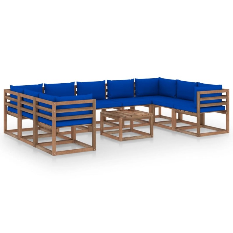 vidaXL Juego de muebles de jardín 10 piezas con cojines azules