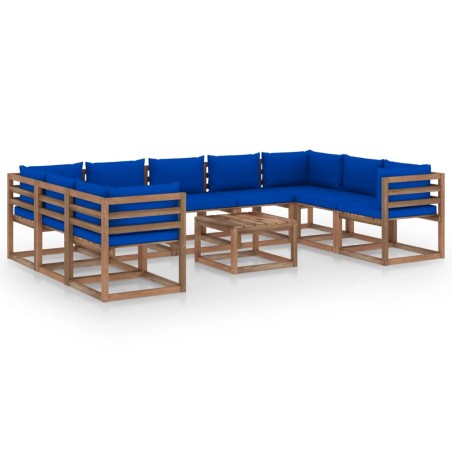 vidaXL Juego de muebles de jardín 10 piezas con cojines azules