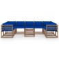 vidaXL Juego de muebles de jardín 10 piezas con cojines azules