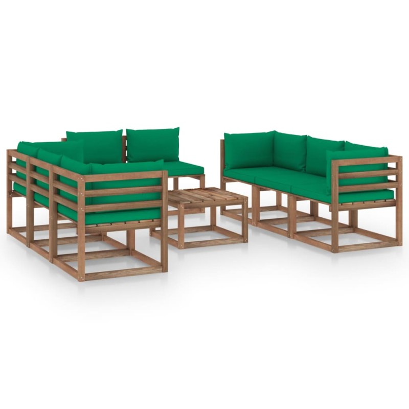 vidaXL Juego de muebles de jardín 9 piezas con cojines verde vidaXL Juego de muebles de jardín 9 piezas con cojines verde