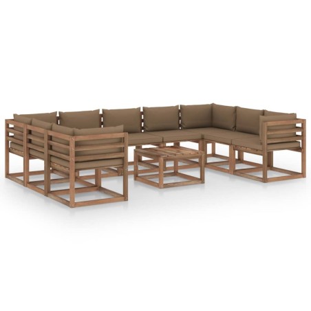 vidaXL Juego de muebles de jardín 10 piezas con cojines taupe
