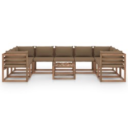vidaXL Juego de muebles de jardín 10 piezas con cojines taupe