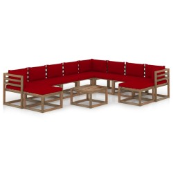 vidaXL Juego de muebles de jardín 11 pzas con cojines rojo vino tinto