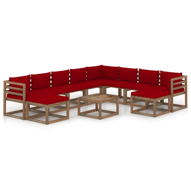 vidaXL Juego de muebles de jardín 11 pzas con cojines rojo vino tinto
