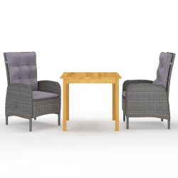 vidaXL Juego de comedor de jardín de 3 piezas gris