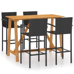 vidaXL Conjunto de bar para jardín 5 piezas negro
