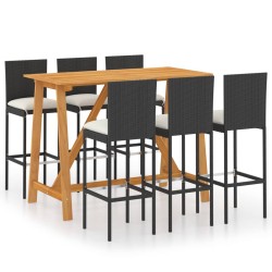 vidaXL Conjunto de bar para jardín 7 piezas con cojines negro