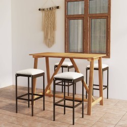 vidaXL Set de bar para jardín 5 piezas y cojines ratán sintético marrón