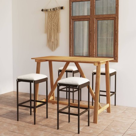 vidaXL Set de bar para jardín 5 piezas y cojines ratán sintético marrón