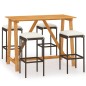 vidaXL Set de bar para jardín 5 piezas y cojines ratán sintético marrón vidaXL Set de bar para jardín 5 piezas y cojines ratán sintético marrón