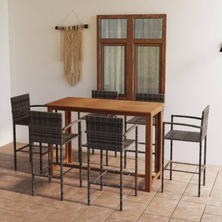vidaXL Conjunto de bar para jardín 7 piezas gris