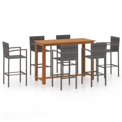 vidaXL Conjunto de bar para jardín 7 piezas gris