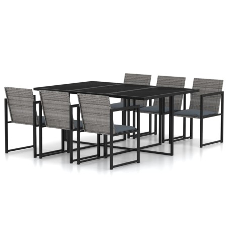 vidaXL Set de comedor de jardín 7 pzas y cojines ratán sintético gris