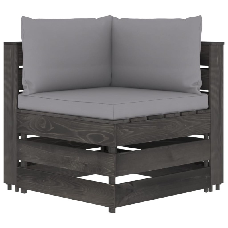 vidaXL Sofá de esquina seccional con cojines madera impregnada gris vidaXL Sofá de esquina seccional con cojines madera impregnada gris