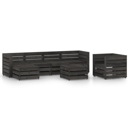 vidaXL Set de muebles de jardín 7 pzas madera de pino impregnada gris
