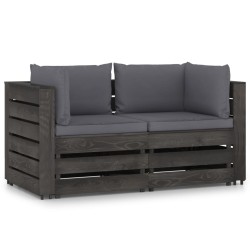 vidaXL Sofá de palets 2 plazas cojines gris madera de pino impregnada