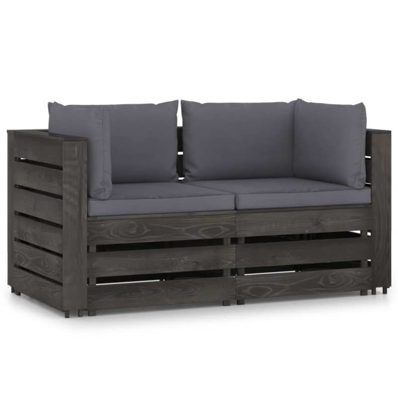 vidaXL Sofá de palets 2 plazas cojines gris madera de pino impregnada vidaXL Sofá de palets 2 plazas cojines gris madera de pino impregnada