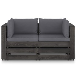 vidaXL Sofá de palets 2 plazas cojines gris madera de pino impregnada