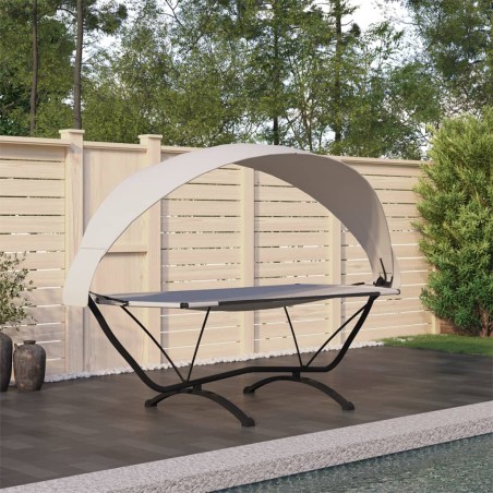 vidaXL Tumbona de jardín con dosel de acero y tela oxford crema