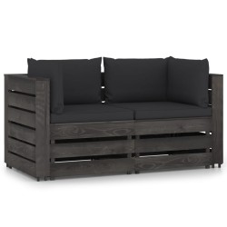 vidaXL Sofá de palets 2 plazas cojines gris madera de pino impregnada