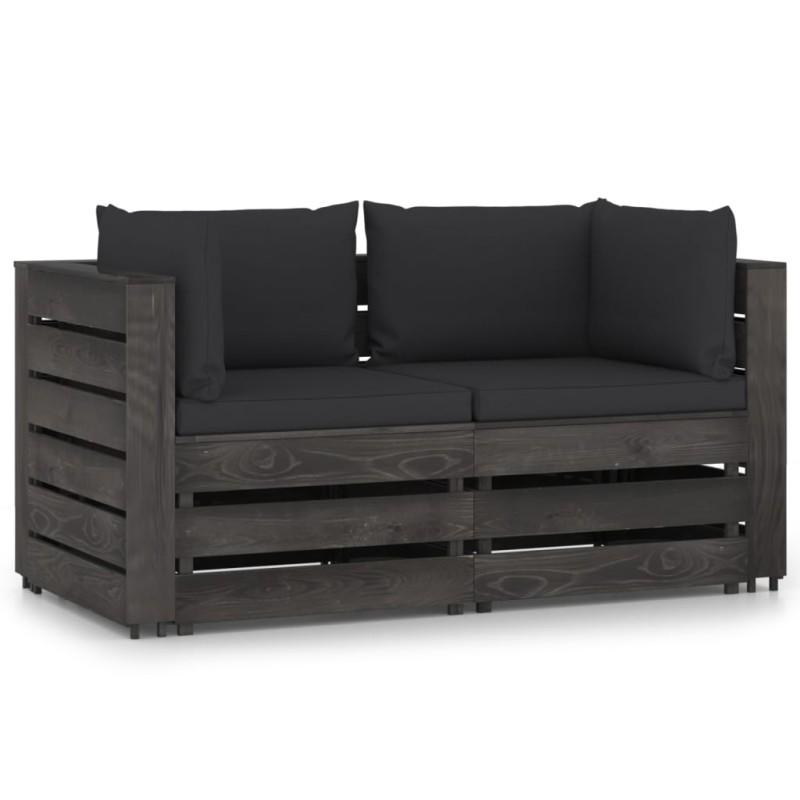 vidaXL Sofá de palets 2 plazas cojines gris madera de pino impregnada