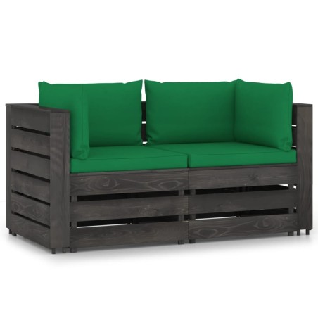 vidaXL Sofá de palets 2 plazas cojines gris madera de pino impregnada