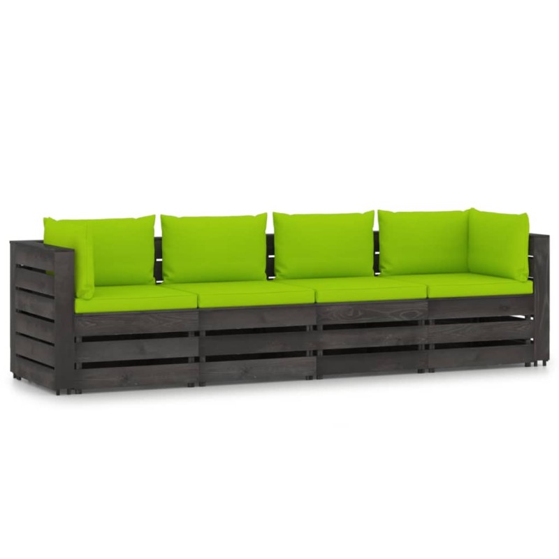 vidaXL Sofá de palets 4 plazas cojines gris madera de pino impregnada vidaXL Sofá de palets 4 plazas cojines gris madera de pino impregnada