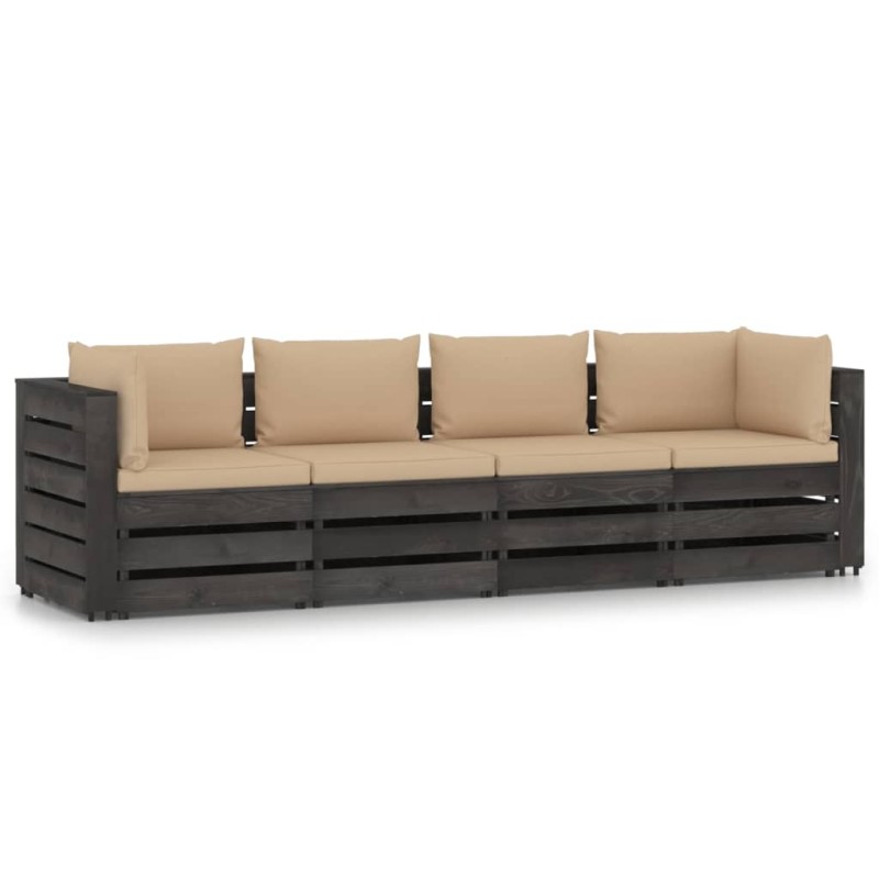 vidaXL Sofá de palets 4 plazas cojines gris madera de pino impregnada vidaXL Sofá de palets 4 plazas cojines gris madera de pino impregnada